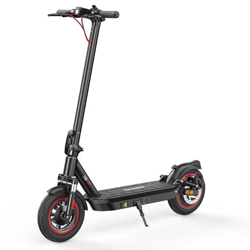 i10 Circooter electric scooter featuring a 42V peak 650W brushless motor, front and rear suspension, 10" pneumatic tires, and a quick 3-second folding mechanism, ideal for both daily use and off-roading.